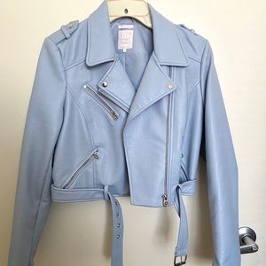 Pastel blue leather jacket